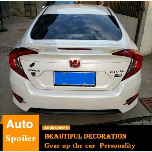 For Honda Civic Spoiler 2016-2018 With Led Brake Light High Quality ABS Material Car Rear Wing Primer Color Trunk Rear Spoiler