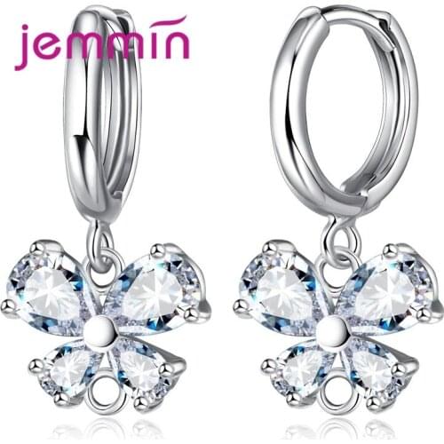 Elegant Crystal Dangle Earrings Connector Charm 925 Sterling Silver Butterfly Design Earring Women Wedding Bijoux 5 Pair