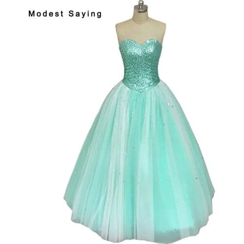 Elegant Mint Green Ball Gown Sweetheart Beaded Evening Dress 2017 Formal Shiny Women Long Party Prom Gowns robe de soiree VE120