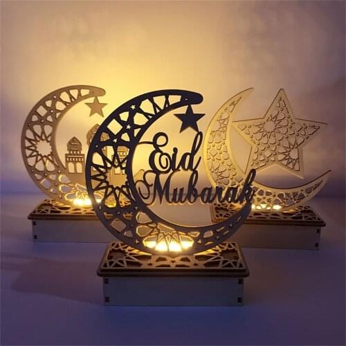 Ramadan Eid Mubarak Decorations for Home Moon LED Candles Light Wooden Plaque Hanging decors Islam Muslim Event Party Supplies