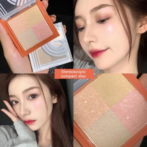 Gellas 4 Colors Highlighter Face Makeup Shimmer Baking Powder Highlighter Palette Skin Brighten Face Contour Bronzer Shin TSLM2