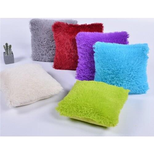 Hap-deer Comfortable Soft Plush Shaggy Solid Color Throw Pillow Covers Cushion Case Decorative Pillow Case Plain Blue Red Coffee