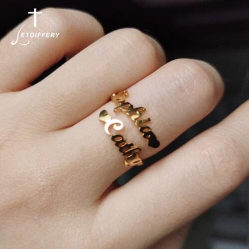 Letdiffery Customized Double Names Rings for Women Golden Stainless Steel Heart Personlized Couple Rings For Lovers Childs
