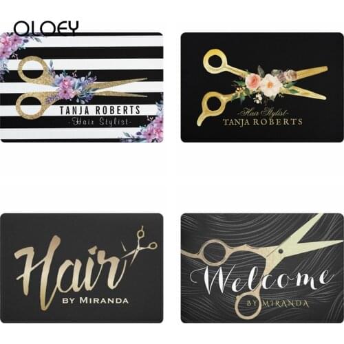 40 * 60cm Hair Salon Black Gold Floor Mat Flannelette Non-slip Carpet Kitchen Living Room Floor Mat Bedroom Decorative Floor Mat