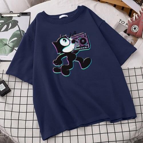 Felix Fox Fashion Style Pring Tshirts For Women Fashion Anime Tees Shirts Loose Big Size Clothing Vintage Soft T-Shirt Woman