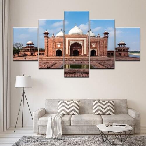 Modular Canvas Wall Art Pictures HD Prints Poster Framework 5 Pieces Taj Mahal Sky Landscape Pictures For Living Room Home Decor
