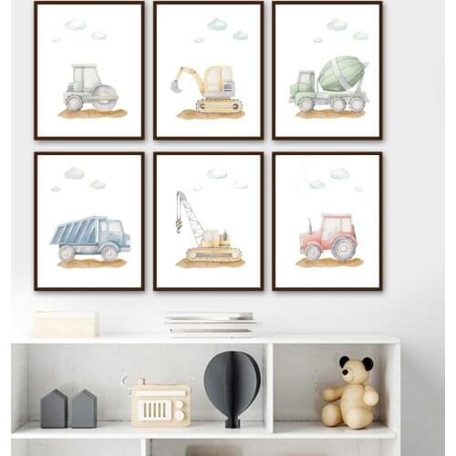 Cartoon Construction Vehicle Boy Nursery Wall Art Canvas Painting Nordic Posters And Prints Wall Pictures Baby Kids Room Decor