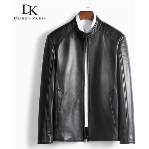 Men Genuine Leather Jacket Real Sheepskin Leather Jackets Casual Short Black Pockets Autumn New Jacket for Man 19176