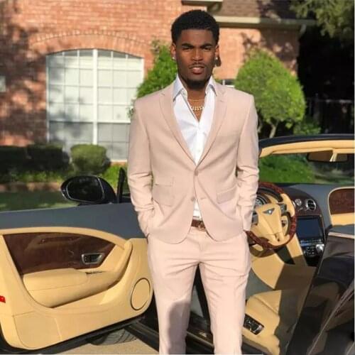 Champagne Two Button Mens Suits Slim Fit 2 Pieces Summer Groomsmen Wedding Tuxedos For Men Formal Prom Party Suit Blazer Pants