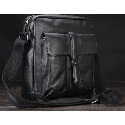 2016 New Fashion Luxury Genuine Leather Mens Messenger Bag Office Bag Leather Shoulder Bag Men Briefcase Black Free Shipping