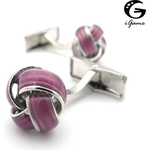 IGame New Arrival Designer Cuff Links Purple Color Brand Knot Design Quality Brass Material Fashion Cufflinks Free Shipping