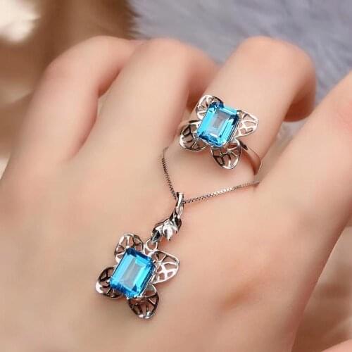 New Arrival Real Natural Topaz jewelry set Natural Real Topaz 925 sterling silver 1pc Topaz pendant,1pc Topaz ring