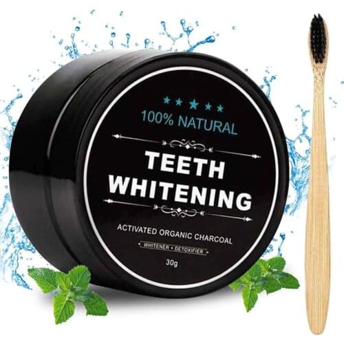 Toothbrush+Black Teeth Whitening Oral Care Charcoal Powder Natural Activated Charcoal Teeth Whitener Powder Oral Hygiene Clean
