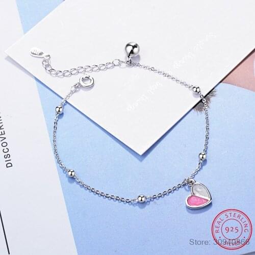 New ladies fashion silver bracelet high quality crystal heart-shaped powder white simple cute crystal plastic retro jewelry