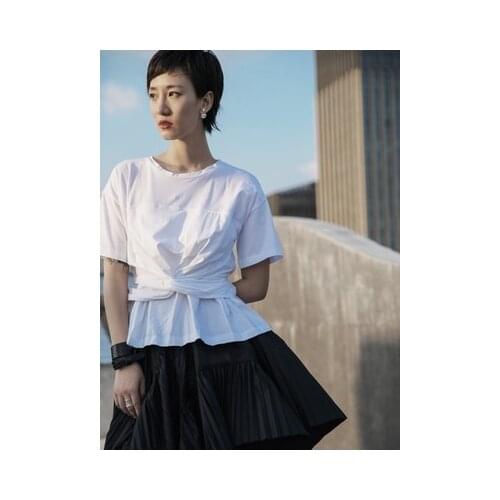 Original Designer Korean version of slim cross knotted short-sleeved t-shirt