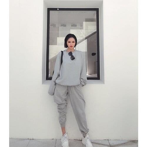 Autumn Streetwear Women Men Joggers 2 Piece Sets Oversize Sweatshirt Pants Two Piece Tracksuit Casual Solid Sweatpants Outfits