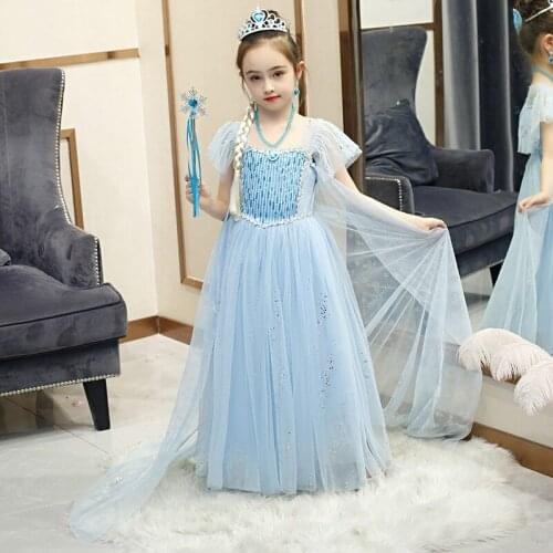 Disney Kids Dresses for Girls Elsa Princess Dress Christmas Halloween Cosplay Party Childrens Clothing Elegant Cartoon Fashion