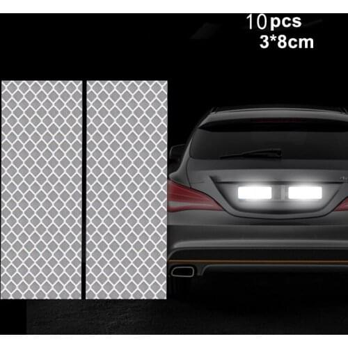 10pcs Warning Mark Car Reflective Tape Door Bumper Stickers Strip Safety Light Reflector Auto Safety Universal Car Accessories
