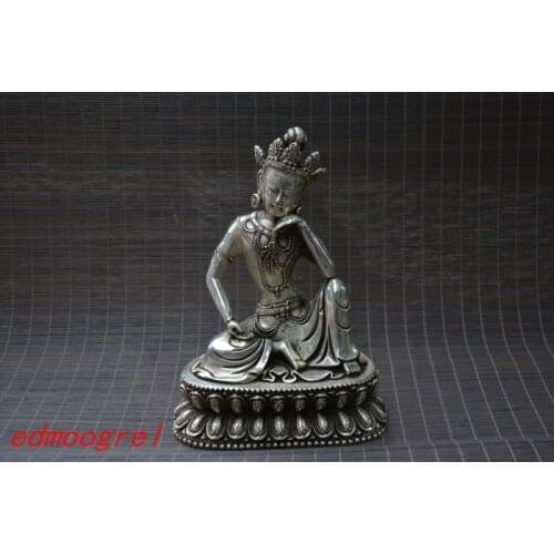 Rare QingDyansty(1820--1911)Tibet silver GUANYIN Statue/ Sculpture,Thinking King,free shipping