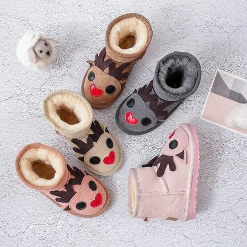 Dolakids Winter Animal Cartoon Childrens Boots Cowhide Leather Boots for Boys and Girls Thickened Warm Baby Cotton-Padded Shoes