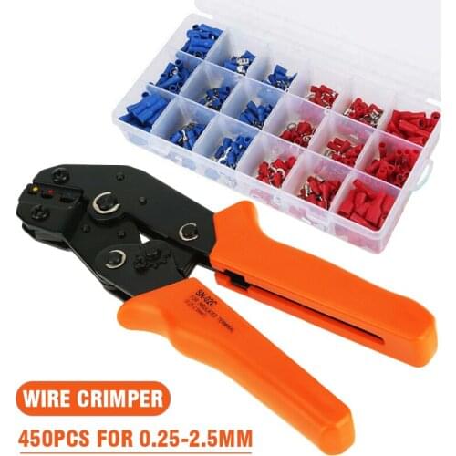 Cable Wire Ratchet Crimper Pliers + 450 Insulated Terminals Crimping Tool Kit Wire Terminal Crimp Connector Insulated
