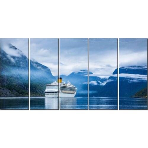 Modern Abstract Huge Wall Art Oil Painting On Canvas Print FOor 5 Piece Combination The Ship Blue Sky Sea No Frame