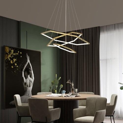 Modern Hexagon stainless steel Pendant lamp Living Room LED Pendant Light Nordic Simple Bedroom Kitchen Creative Golden Plated