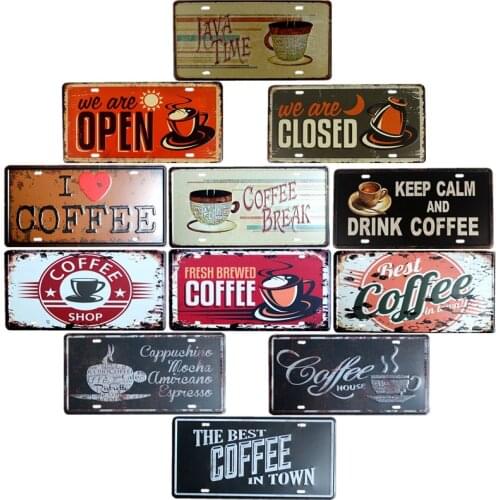 Cafe Decoration Metal Wall Plates Coffee Sign Plaque Vintage Bar Decoration Pub Club Decorative Home Decor 15x30cm