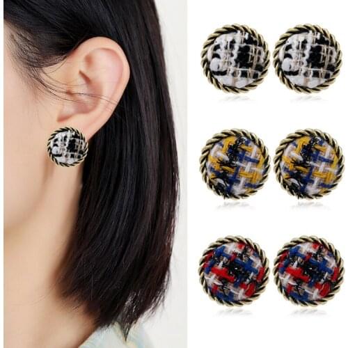 Hesiod Vintage Leopard Geometric Earrings Handmade Flannel Round Square Stud Earring For Women Valentines Day Jewelry Gift