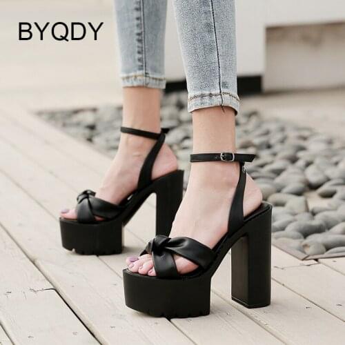 BYQDY Women Sandals 2021 Punk Classics Patchwork Solid Peep Toe Platform Chunky Heel Lady Footwear For Nightclub Ankle Buckle