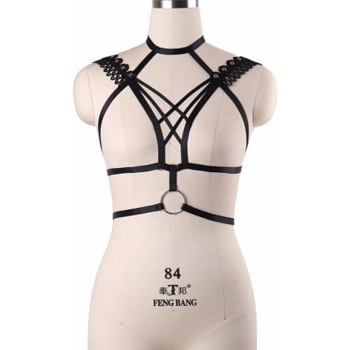 Womens Gothic Body Harness Belt Black Elastic Lingerie Bondage Fetish Strappy Top Bra Exotic Appare Cosplay Cage Bralette DO0595
