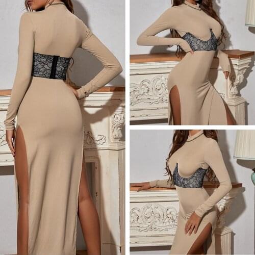 Women’s Sexy Breasted Corset Fashion Solid Color Lace Stitching Fish Bone Slim Fit Girdle