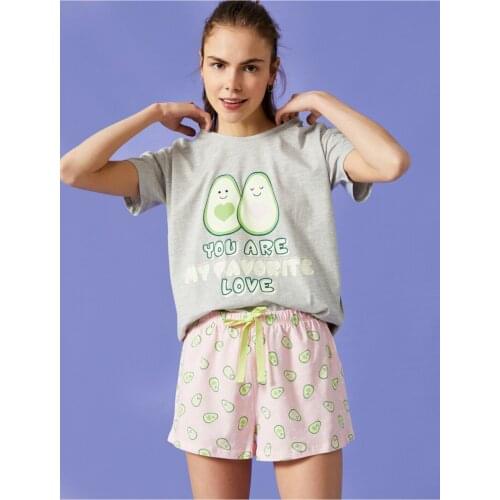 Womens Pajamas Set Avocado Printed Comfy & Relax Cotton Night Wearing 2021 Summer Fashion