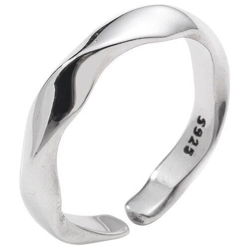 925 Sterling Silver Simple Smooth Twisted Wavy Opening Ring Fine Jewelry For Women Party Elegant Accessories