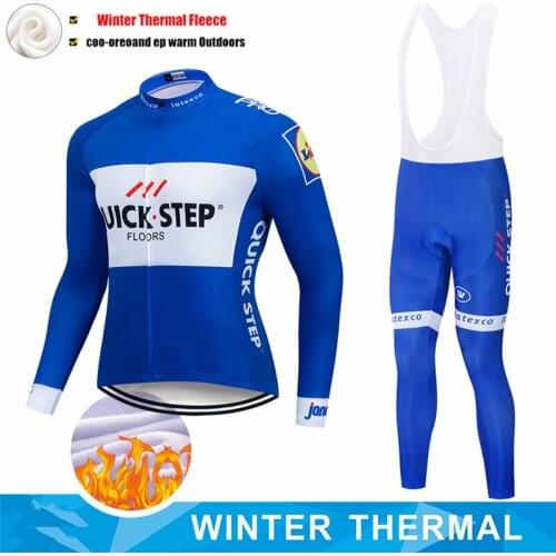 2020 Winter Quick step 9D pad Cycling team JERSEY Bike Pants set men Ropa Ciclismo Thermal fleece bicycling wear Maillot Culotte