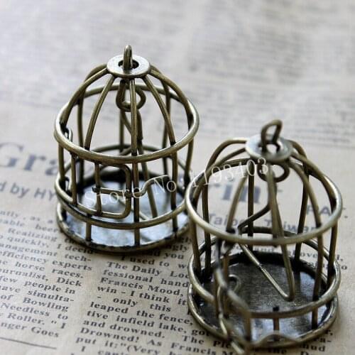 2 pcs Vintage Antique Bronze Hollow Bird Cage Handmade BirdCage Pendants- 42x30mm Handcaft DIY jewelry Findings