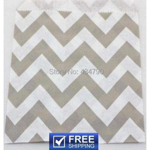 200pcs Wide Chevron Treat Bags Gray-Grey Zig Zag Paper Party Food Candy Treat Favor Snack Gift Goodie Bag-Choose Your Colors