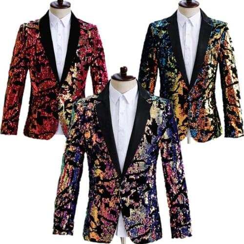 2021 Mens Personalized Trendy Colorful Sequined Suit Stage Perform Dance Performance Color Matching blazer