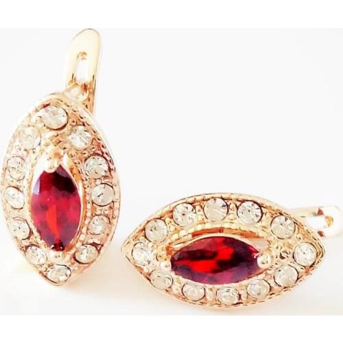 Wedding Earring Wholesale Trendy Rose Gold Color Jewelry 2021 New Fashion Design Red Cubic Zircon Earring Women Drop Earrings