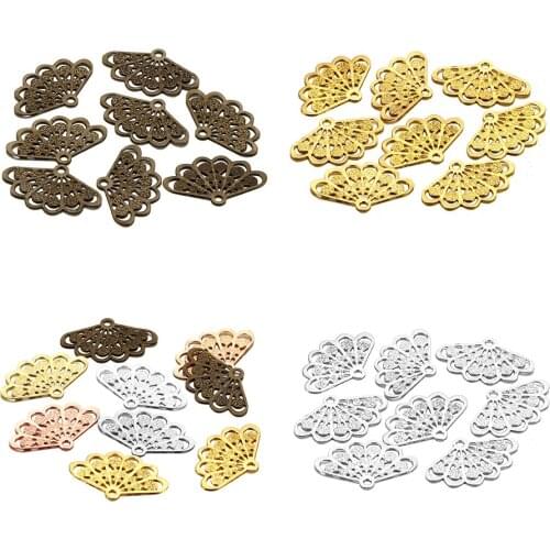 50pcs/lot Metal Brass Filigree Sector Shape Charms Necklace Pendant For Diy Jewelry Making Fingings Supplies Pendant Bracelet