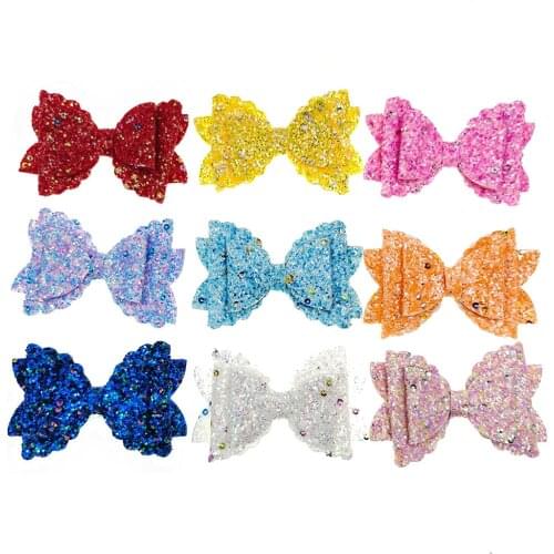 6pcs/lot DIY handmade shiny glitter bows for childrens Hair Clip Accessories