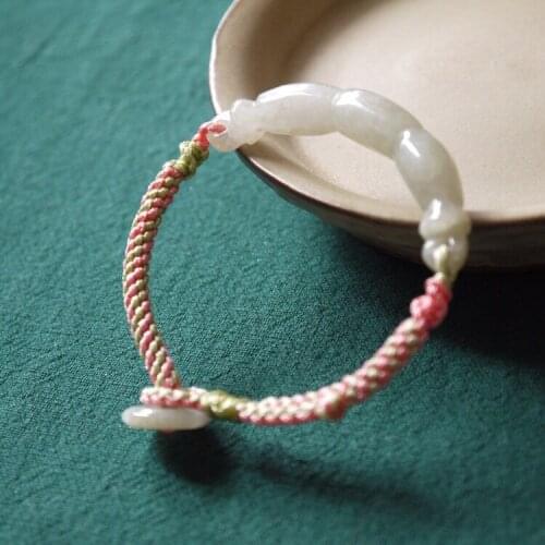 Natural jadeite hand carved lotus root safety button bracelets jade beads for men women beads bracelet lovers with jade bracelet
