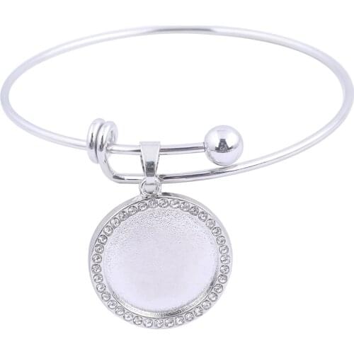10pcs stainless steel bangle bracelets acessories fit 20mm round rhinestone cabochon beze setting trays diy bracelet blanks