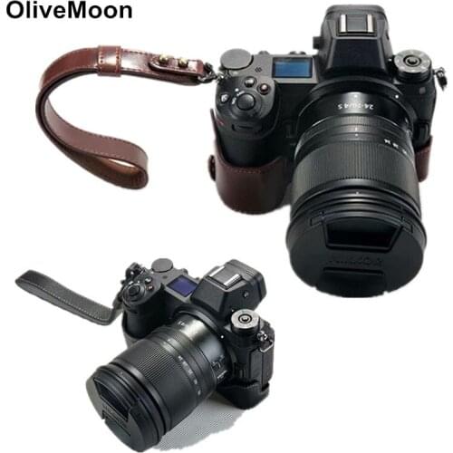 Black/Coffe Camera Half Body Genuine Leather Case Cover For Nikon Z7 Z 7 Bottom Cases Cover With Strap