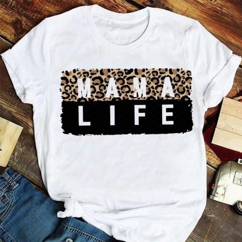 T-shirts Women Cartoon Leopard Letter Trend Mama Mom Mother Fashion Clothes Stylish T Tshirt Top Lady Print Girl Tee T-Shirt