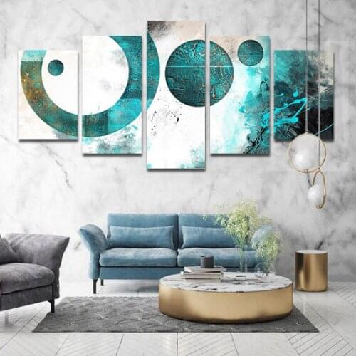 Canvas Painting Of Green Round Shape Circle Ring Frameless Style Nordic Decoration Home Still Life Pattern Waterproof Ink