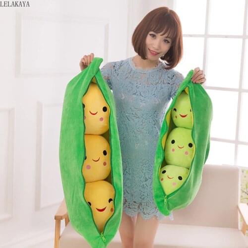 25cm Creative Smile Pea Stuffed Plant Doll Funny Pea-shaped Cotton Pillow Cushion 3 Beans With Cloth Case Baby Plush Toys Gifts