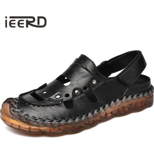 Microfiber Leather Mens Sandals Howllow-Out Breathable Summer Shoes Outdoor Beach Sandals Transparent Sole Casual Footwear