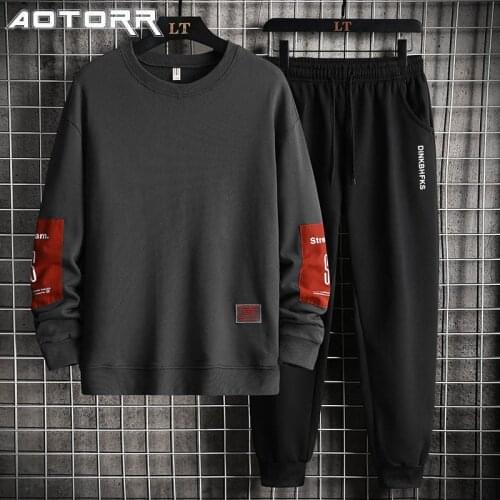 Brand Autumn Sweatshirt Sets Men 2021 Fashion Patchwork Sweatshirts Casual Tracksuit Mens Loose Long Sleeve Sweatpants Set