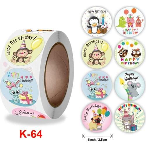 Cartoon animals Happy Birthday Stickers for Party Decor Envelope Sealing Label Gift Packing Adhesive Sticker Greeting card label